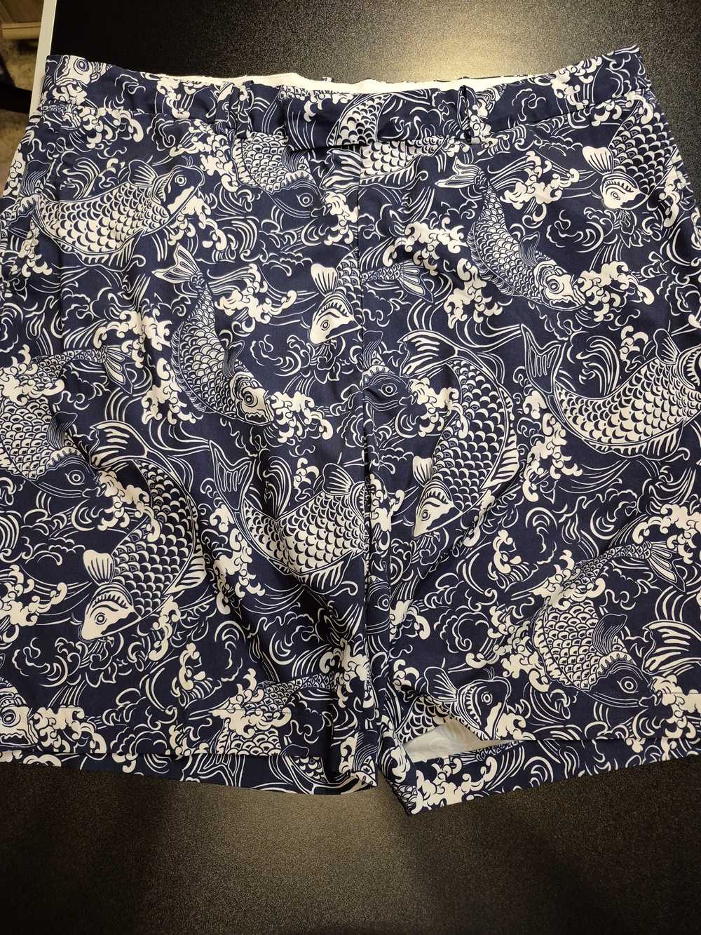 RLX Ralph Lauren Navy & White Koi Print Flat Front Men's Shorts 4767/25